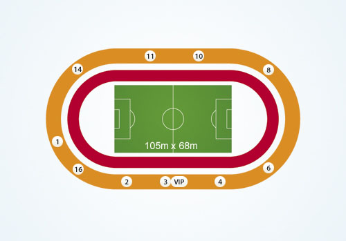 Plan of the stadium showing the entrance gate numbers
