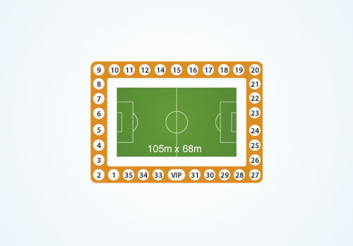 Plan of the stadium showing the entrance gate numbers