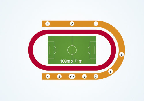 Plan of the stadium showing the entrance gate numbers