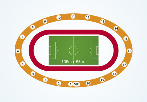 Plan of the stadium showing the entrance gate numbers